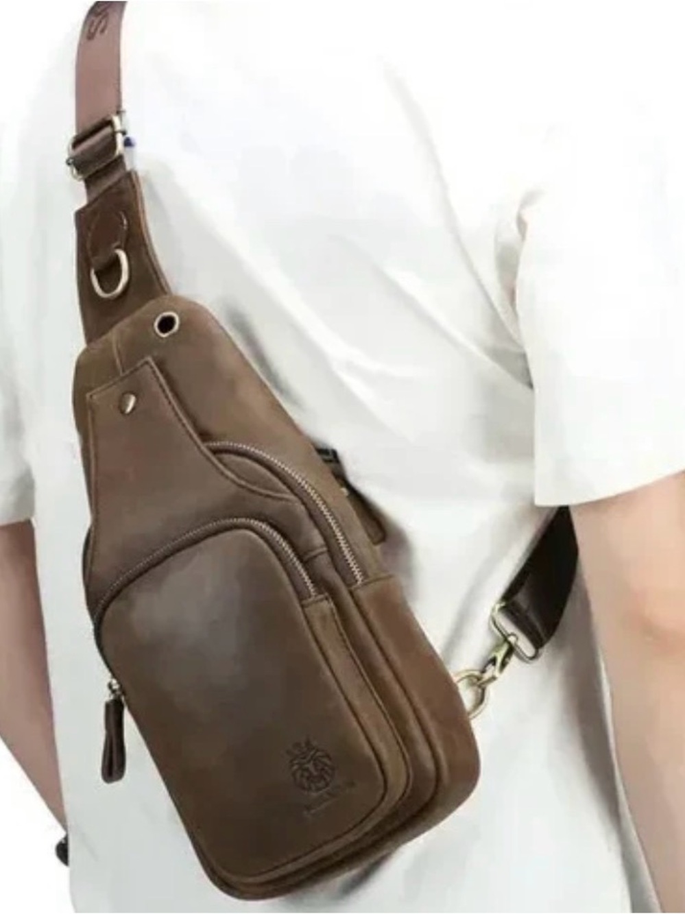 Men's Brown Leather Sling Belt Bag - Compact Crossbody